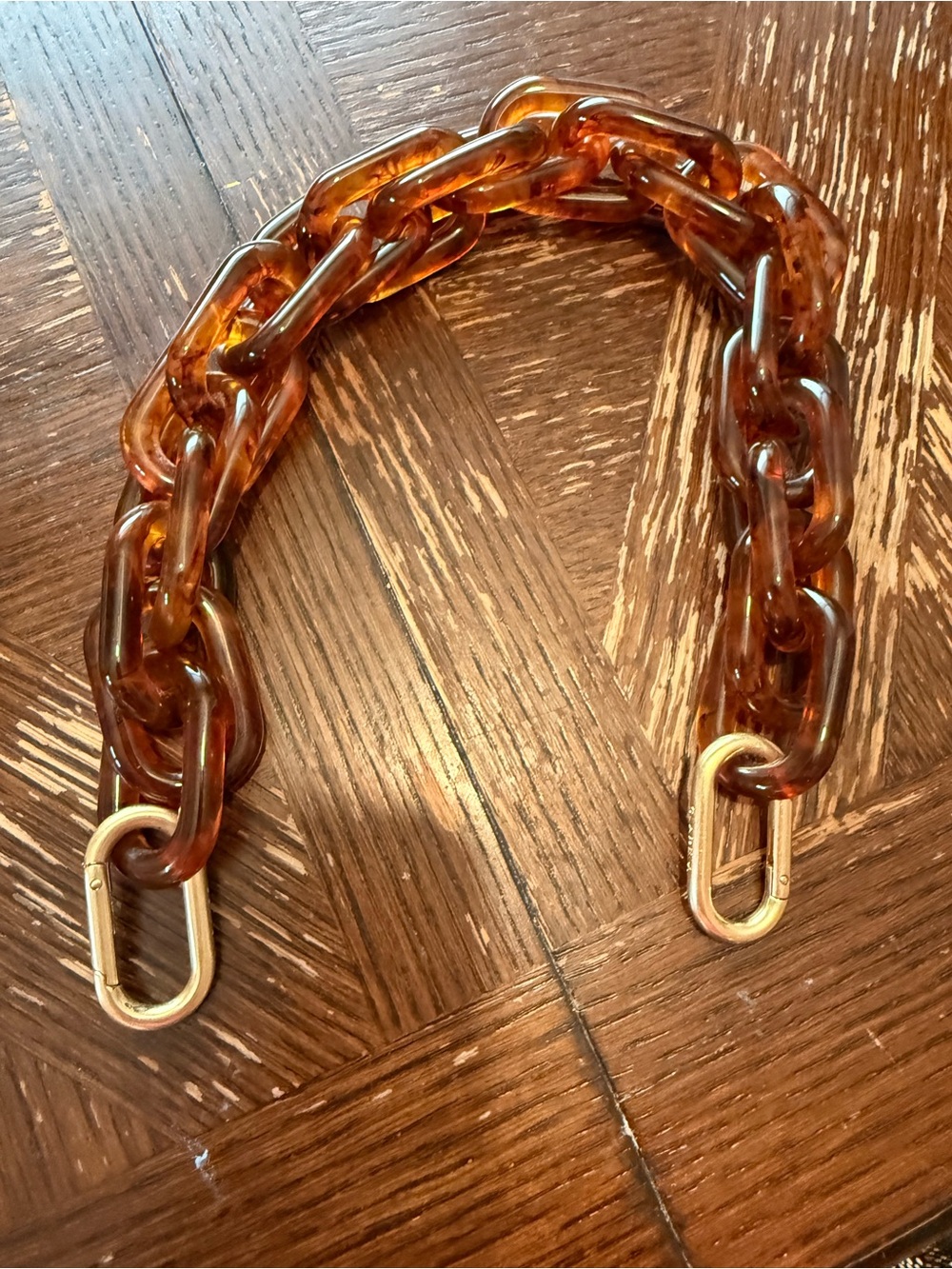 Tortoiseshell Acrylic Chain Strap with Gold Clips - Brown